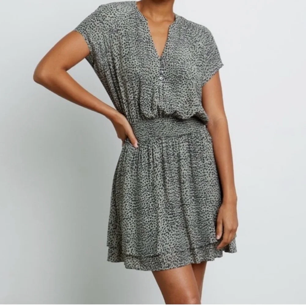 Rails Karla Animal Print Mini Dress in Olive Lynx, Sz L - Picture 1 of 14
